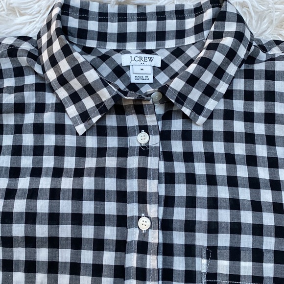 J. Crew Factory Check Tie Hem Button Down Shirt 💗 Black & White - Picture 5 of 13